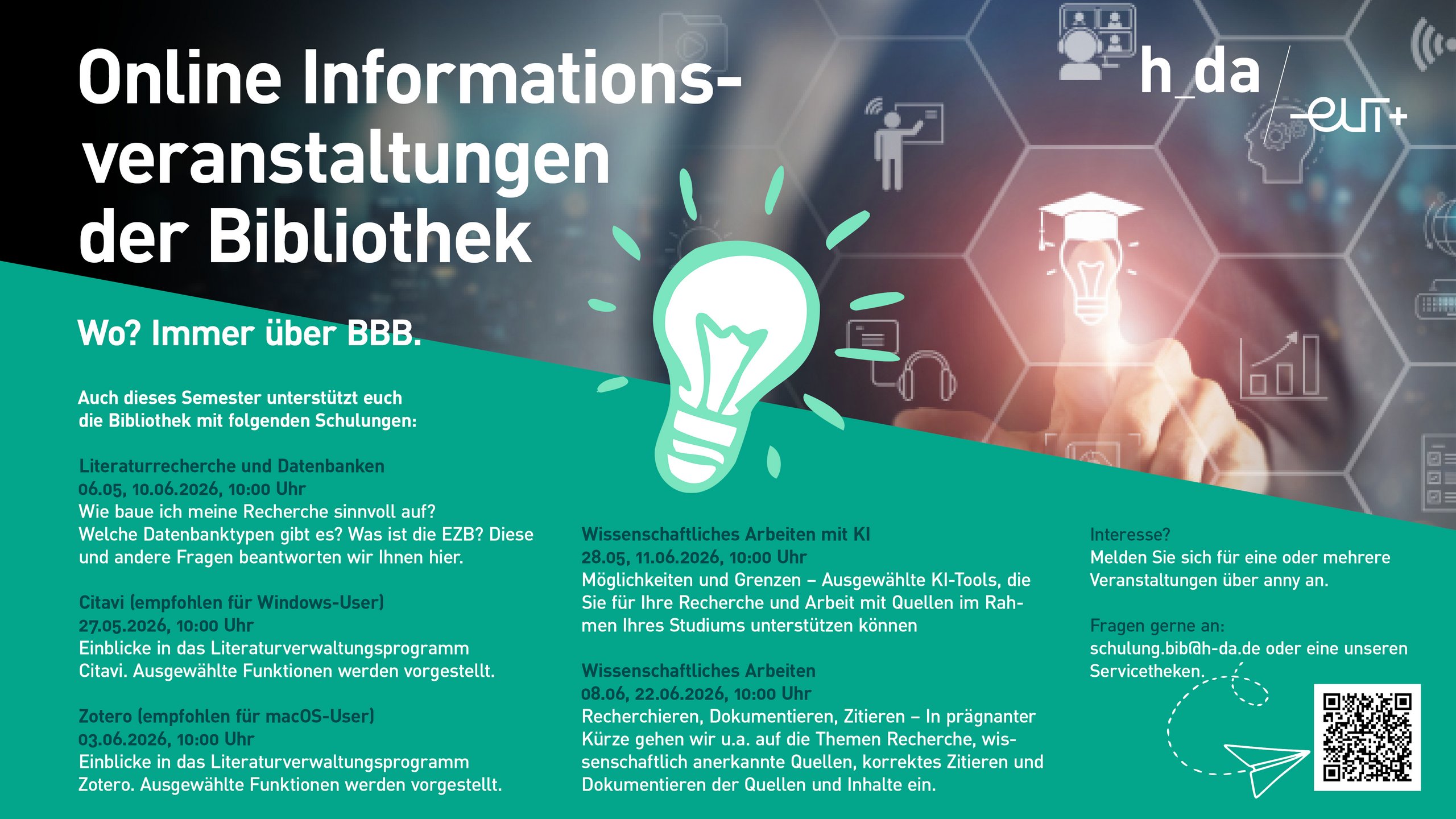 Schulungsangebot Bibliothek Sommersemester 26